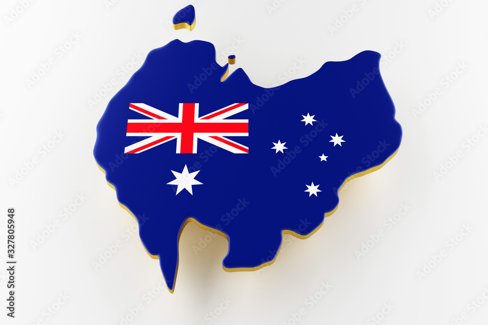 3D map of Australia. Map of Australia land border with flag. Australia ...