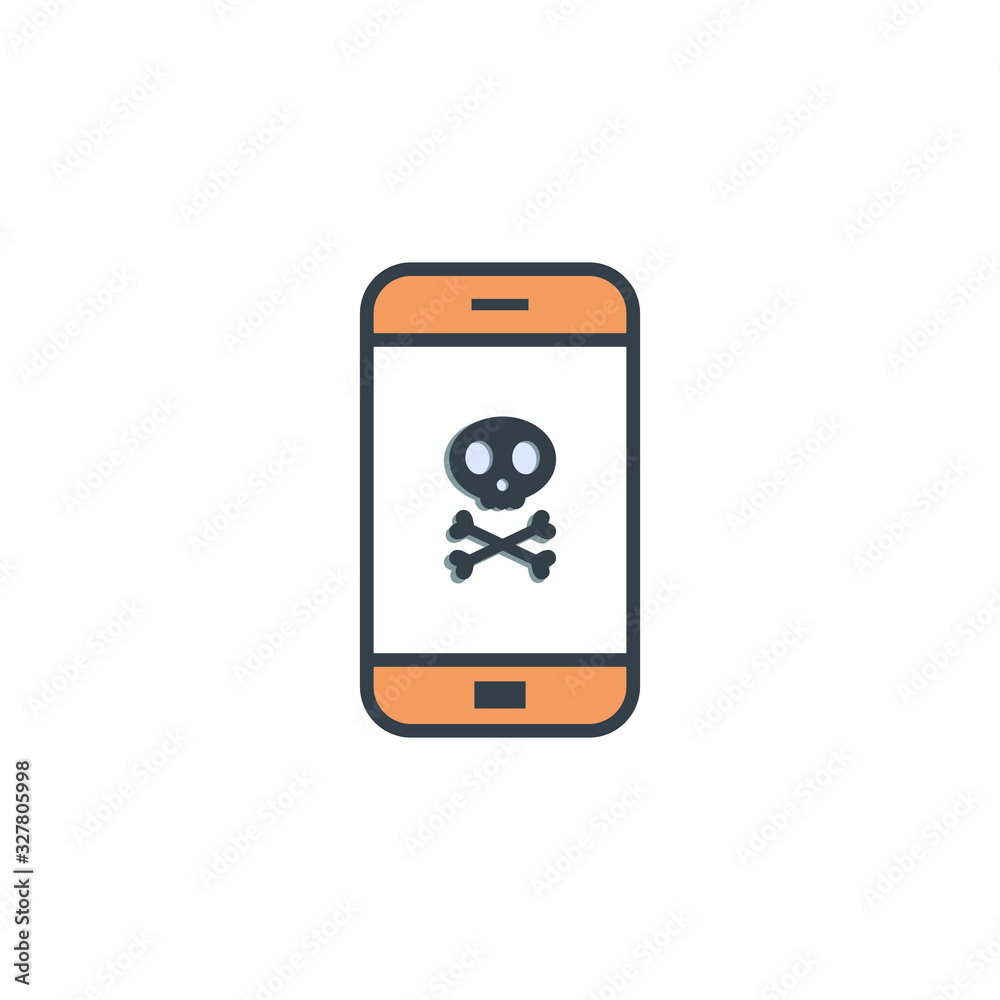 danger on screen smartphone icon in flat design on white background danger on screen smartphone icon in flat design on white background