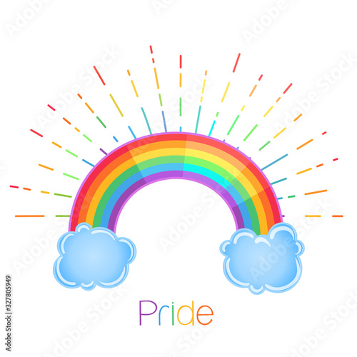 Rainbow with rays. Symbol of LGBT community. Gay Pride. Isolated vector illustration for t-shirts greeting cards, posters, patches, prints for clothes, emblems.