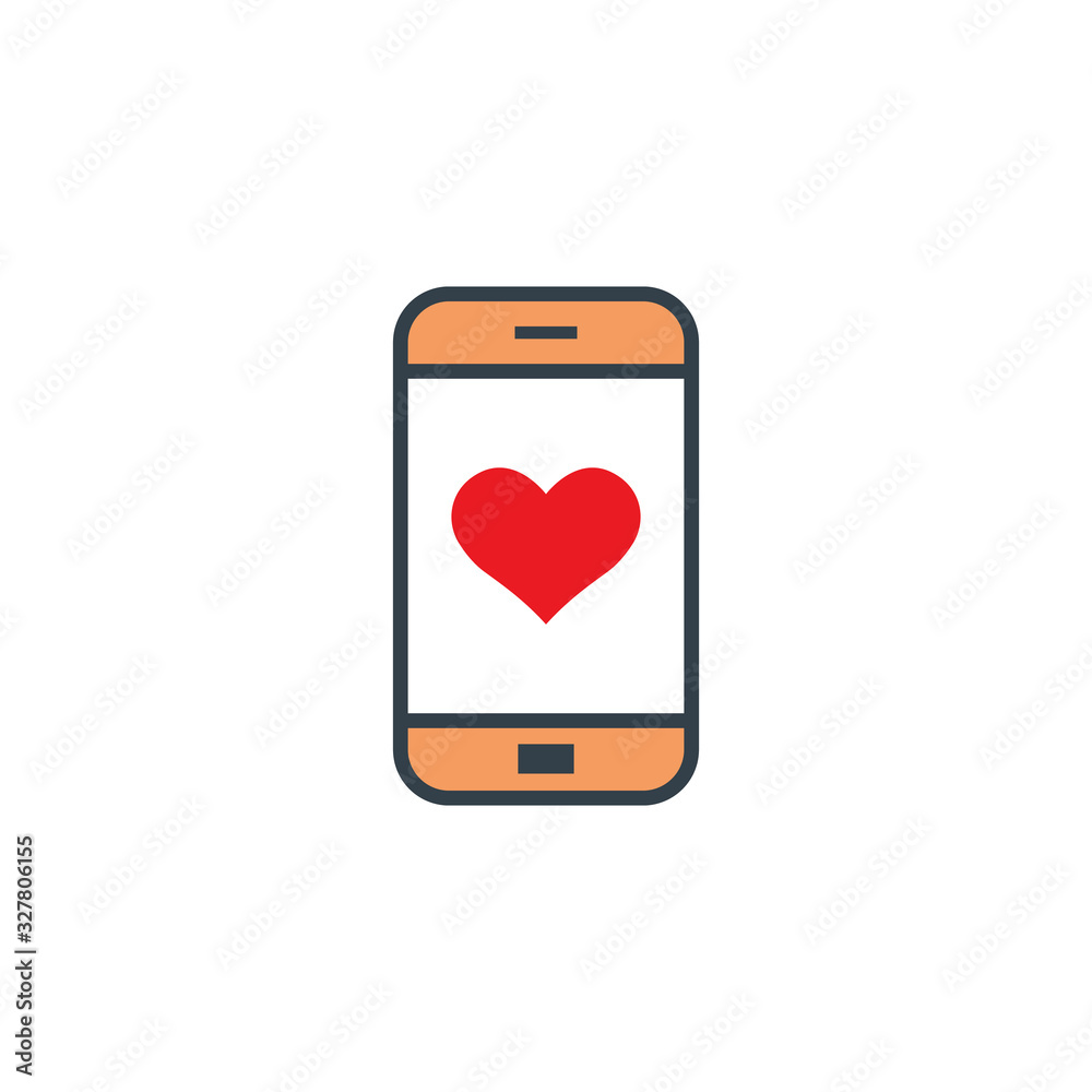 heart like red on screen smartphone icon in flat design on white background heart like red on screen smartphone icon in flat design on white background