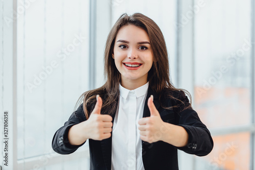 Job of dream concept. Closeup shot of adorable worker completely pleased with her occupation. photo