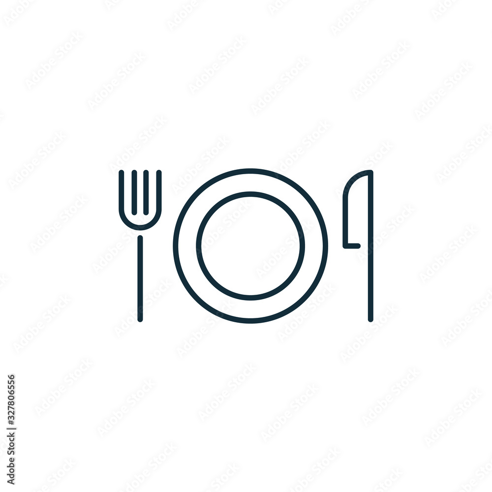Plate with cutlery line icon for web, mobile and infographics. Vector set symbol outline on white background Plate with cutlery line icon for web, mobile and infographics. Vector set symbol outline on white background