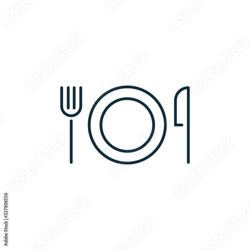Plate with cutlery line icon for web, mobile and infographics. Vector set symbol outline on white background