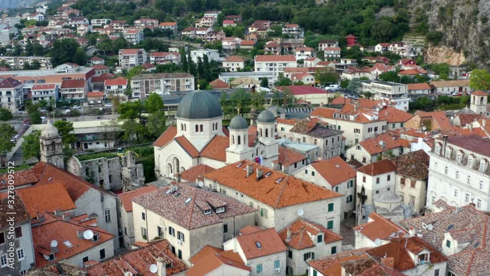 Serbian Orthodox Saint Nicholas Church in Old Town of Kotor (aerial, drone) Serbian Orthodox Saint Nicholas Church in Old Town of Kotor (aerial, drone)