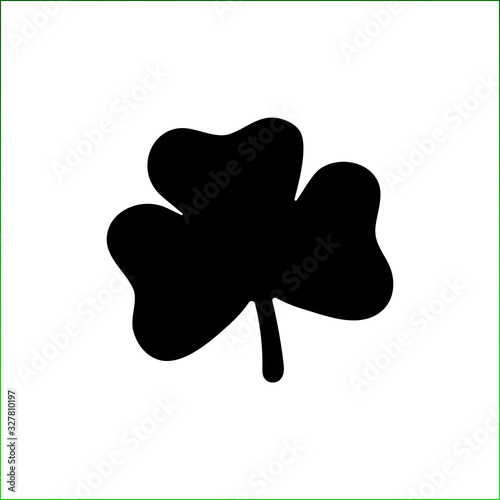 Black glyph icon clover isolated on white background. Vector plant icon with three leaves. Symbol of good luck, success, money, St. Patricks Day. Hand-drawn Illustration for traditional Irish holiday