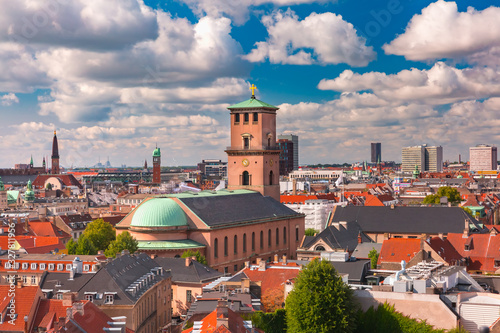 Photography Scenic summer aerial view of Old Town skyline with Church of Our Lady and lot of