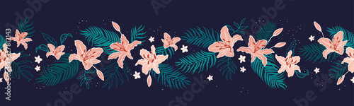 Elegant hand drawn tropical floral vertical seamless pattern  exotic flower background  great for textiles  banners  wallpapers - vector design