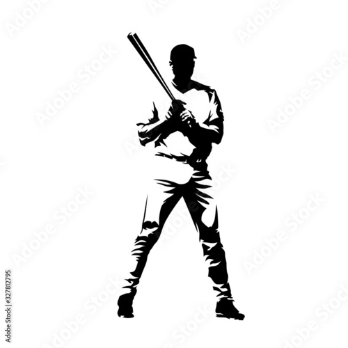 Baseball player standing with bat. Batter, isolated vector silhouette