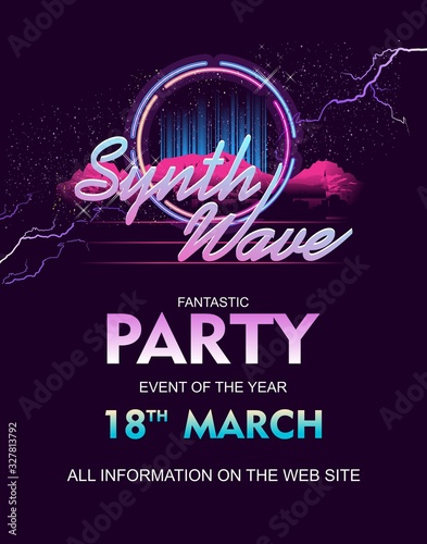 retro wave cyber space poster