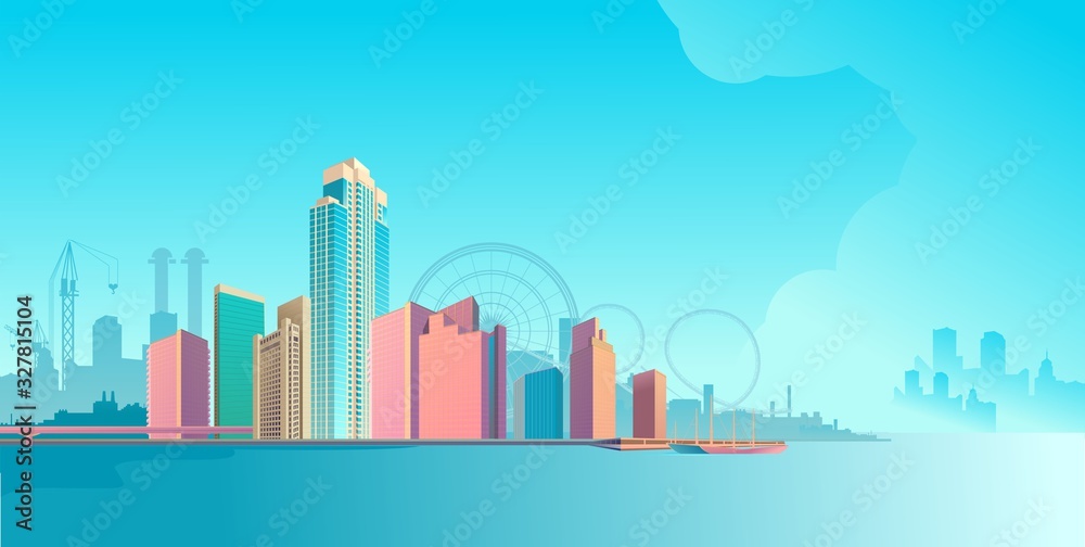 City landscape horizontal day vector banner