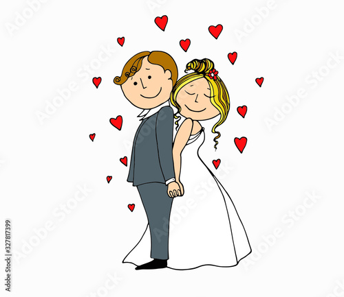 funny lovers bride and groom on a white background. Vector