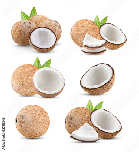 coconut isolated with leaf on white background