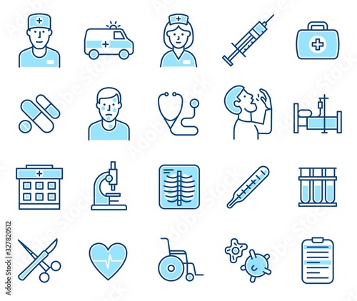 Medical icons for doctors and patients - modern line style. Virus infection and disease set. Vector illustration.