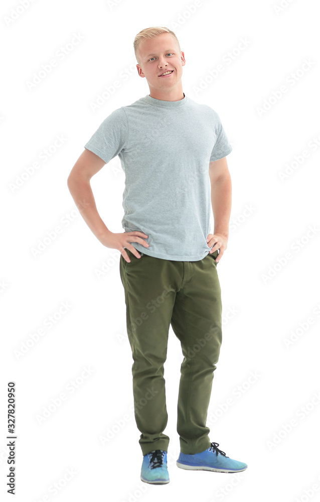 in full growth. casual guy in white t-shirt. in full growth. casual guy in white t-shirt.