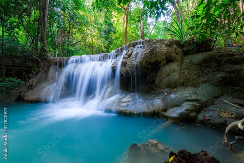 Beauty in nature, Huay Mae Khamin waterfall in tropical forest of national park, Kanchanaburi, Thailand  © totojang1977