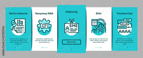 Sme Business Company Onboarding Mobile App Page Screen Vector. Sme Small And Medium Enterprise, Communication And Education, Badge And Case Concept Linear Pictograms. Color Contour Illustrations
