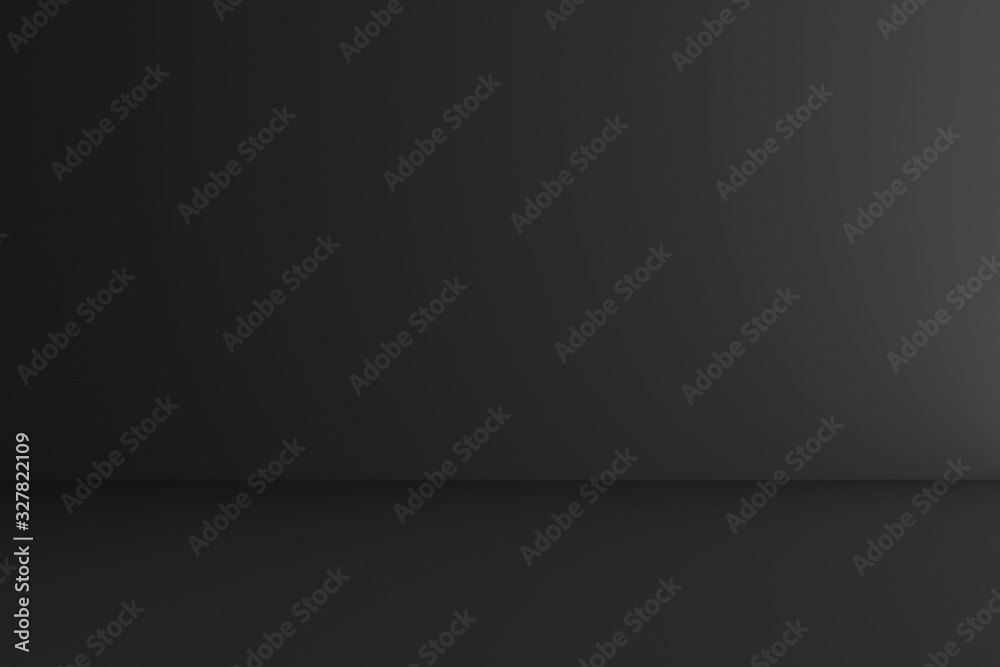 Black display on dark background with minimal style. Blank stand for showing product. 3D rendering.