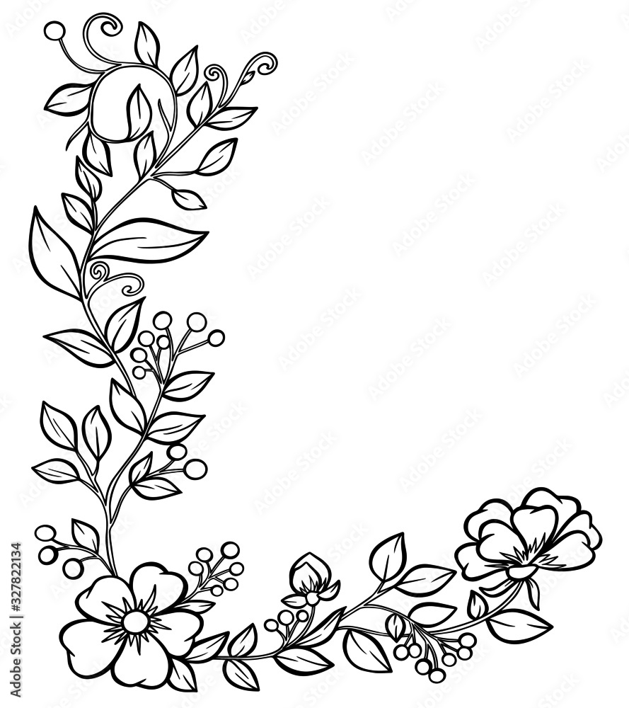 banner flowers ornament frame for page nature vector illustration graphic isolate black white