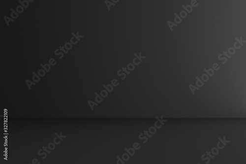 Black display on dark background with minimal style. Blank stand for showing product. 3D rendering. © Lemonsoup14