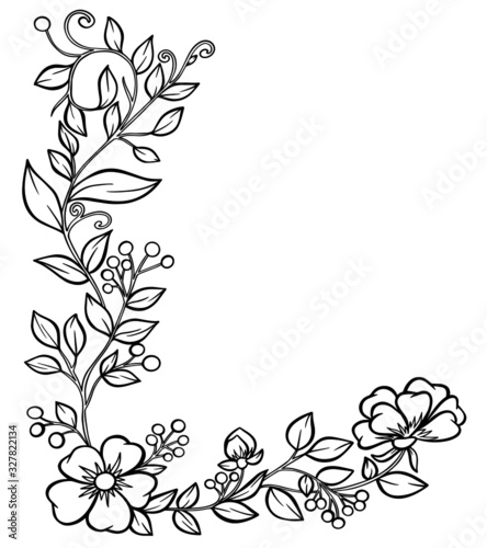 Fototapeta Naklejka Na Ścianę i Meble -  banner flowers ornament frame for page nature vector illustration graphic isolate black white