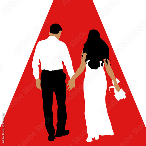 Wedding Couple flat character on red carpet