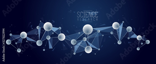 Molecules vector abstract background, 3D dimensional science chemistry and physics theme design element, atoms and particles micro nano scientific illustration.