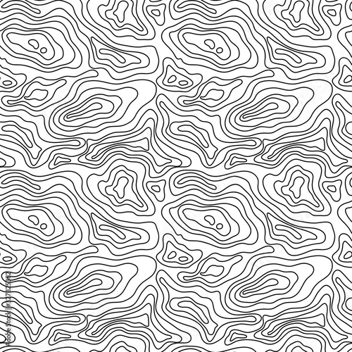 Seamless pattern. Abstract Topographic map, lines and contours. Conditional geographical scheme and terrain. Texture of the topographic drawing. Vector illustration