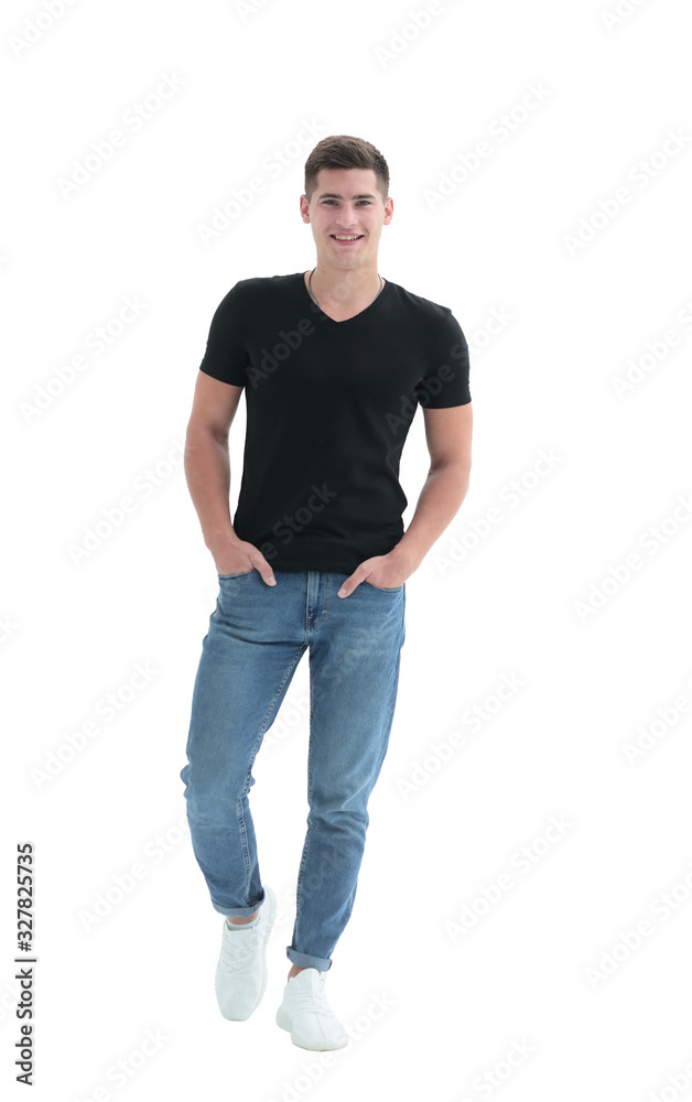 in full growth. casual guy in black t-shirt in full growth. casual guy in black t-shirt