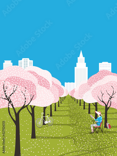 Blooming city park leisure activity vector poster