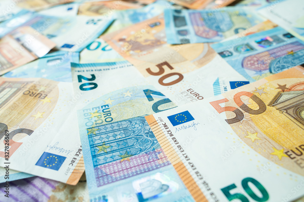 Colorful various value of euro money note close up spread background Colorful various value of euro money note close up spread background