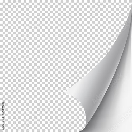 Curled page corner with shadow on transparent background realistic vector illustration eps 10