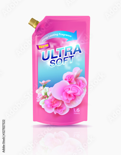 Refill fabric softener product, 1.6 liters, gold cap, premium Design fabric softener, floral scent, for lasting fragrance Bright sweet pink. photo