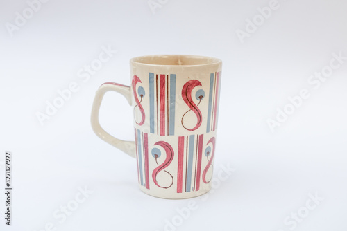 Retro midcentury design mug with geometrical pattern - isolated on white background