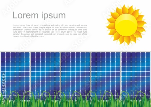Solar panels, Solar power. Photovoltaic panel exposed to sunlight. Vector image