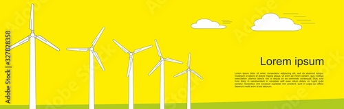 Wind turbine, Wind power, Wind power energy turbines. Rotating windmill linear icon. Thin line illustration. Wind eco energy contour symbol.