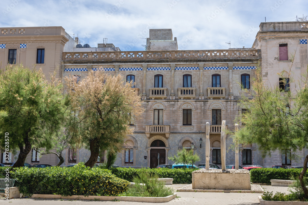 Building on Generale Scio Square in historic part of Trapani city, Sicily Island in Italy