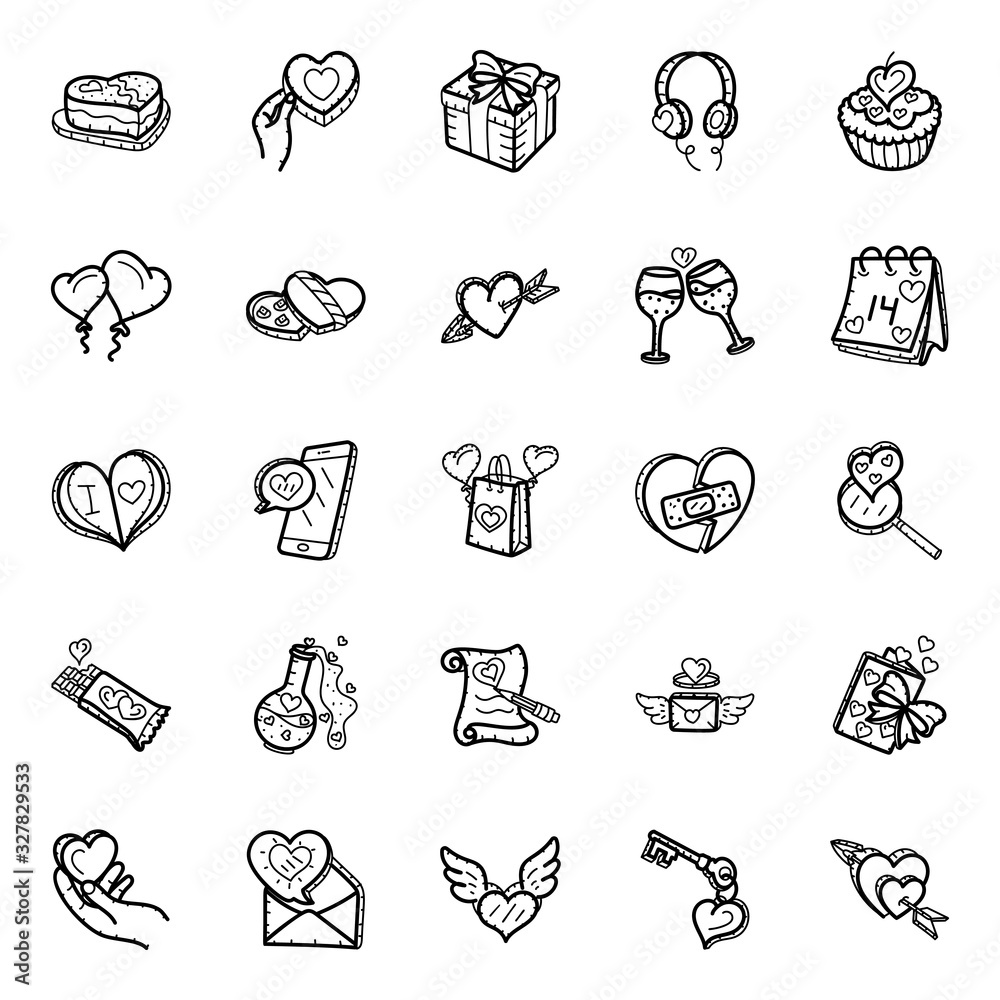 Pack Of Valentine Doodle Icons Pack Of Valentine Doodle Icons