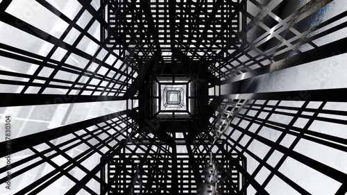 Industrial abstract squares rotating in an urban inspired rave setting. photo