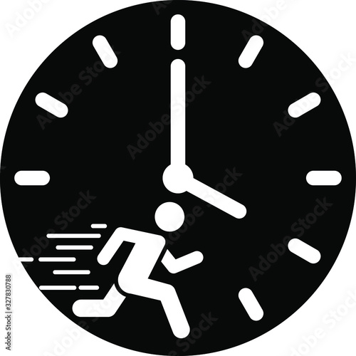 A running man with clock icon, immediate icon, vector
