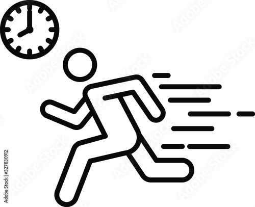 A running man with clock icon, immediate icon, vector
