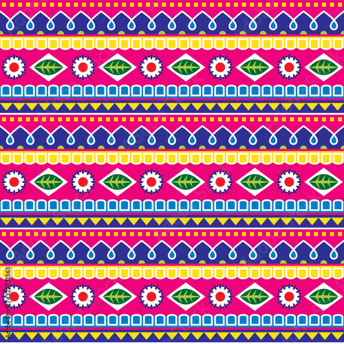 Pakistani or Indian truck art style seamless vector pattern, colorful decorative floral ornament
