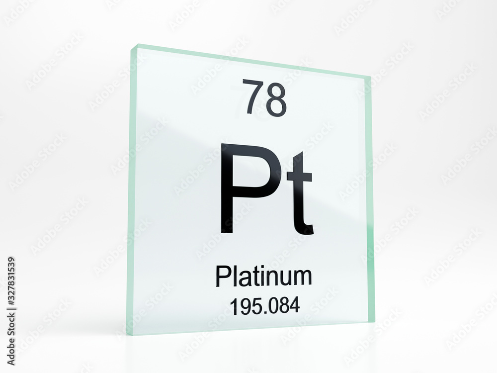 Platinum element symbol from periodic table on glass icon - realistic 3D render Platinum element symbol from periodic table on glass icon - realistic 3D render