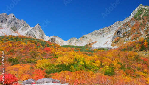 カラフルな紅葉と山【日本アルプス連峰・涸沢】