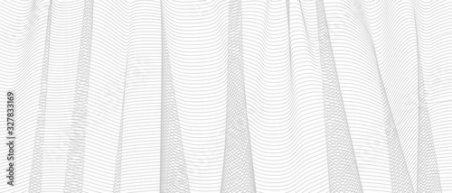 Abstract gray net with vertical drapery. Squiggle thin lines, crisscross curves. Vector monochrome striped background. Line art pattern, textile, netting, mesh texture. EPS10 illustration