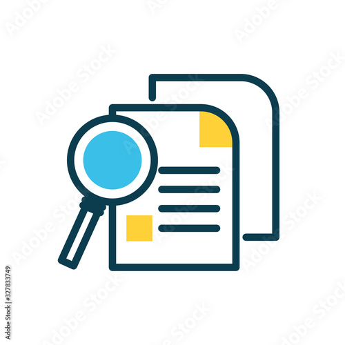 magnifying glass and document pages icon, half color style © djvstock