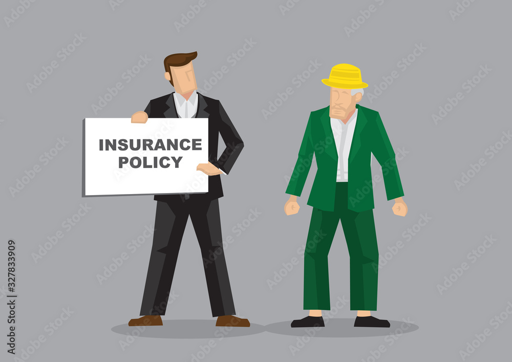 Businessman trying to sell an insurance policy to an old folk. Concept of healthcare insurance or emergency compensation. Businessman trying to sell an insurance policy to an old folk. Concept of healthcare insurance or emergency compensation.