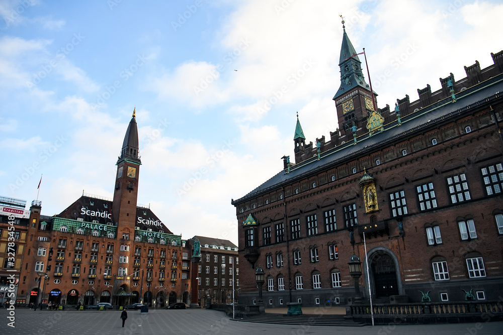 City Hall Square in Copenhagen, Denmark. February 2020