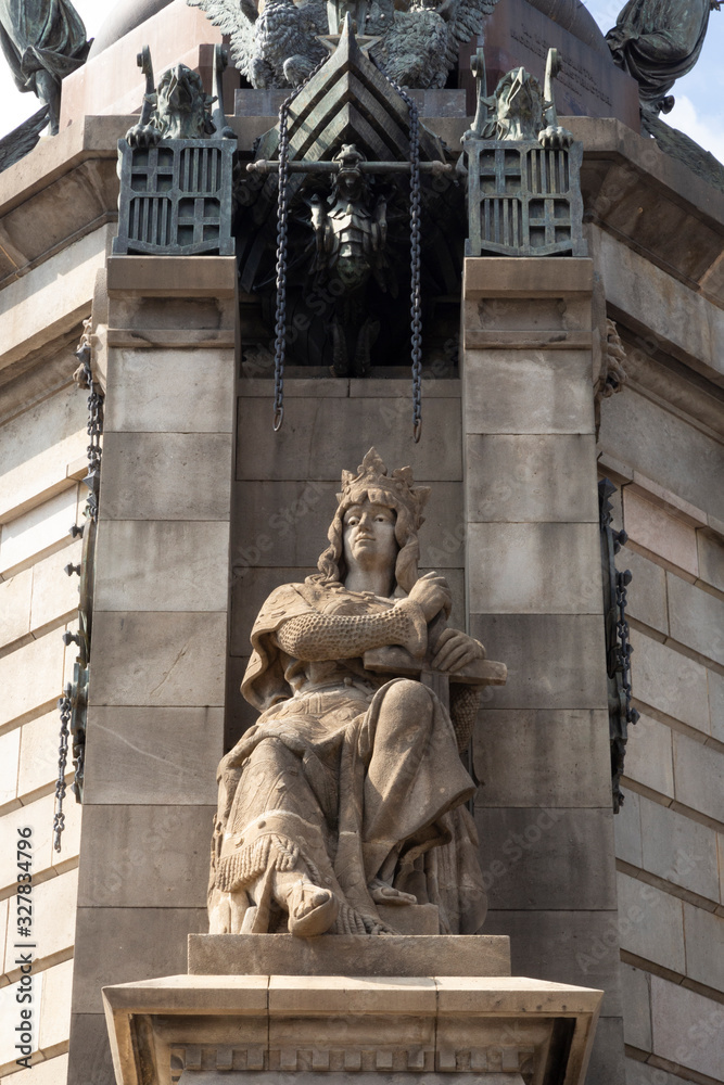 Fototapeta premium a detail of the Christopher Columbus statue in Barcelona , Spain