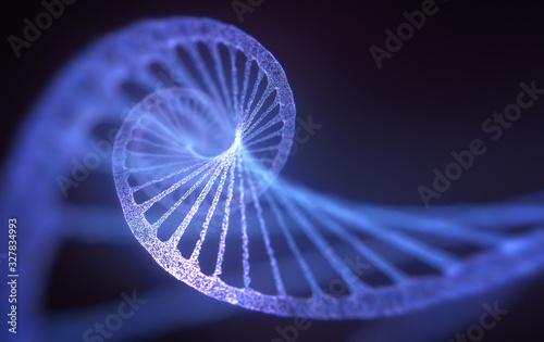 3D illustration of DNA made by molecules called nucleotides. The four types of nitrogen bases are Adenine, Thymine, Guanine and Cytosine.