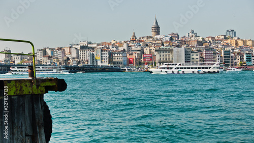 View from the ferry station at european side to the asian side of Boshorus waterway, downtown of Istanbul, Turkey
